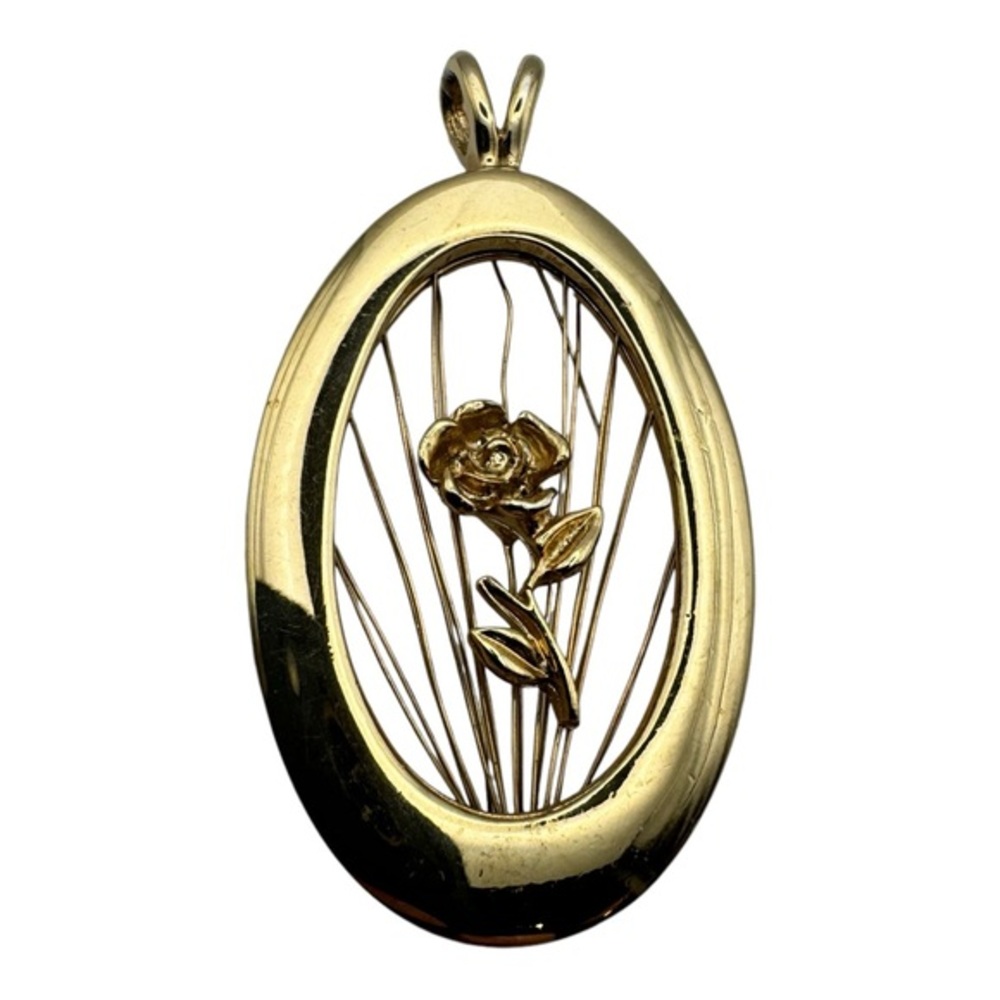 Vintage Gold-Tone Oval Pendant with Floral‎ Design, 1.5 Inch Collectible